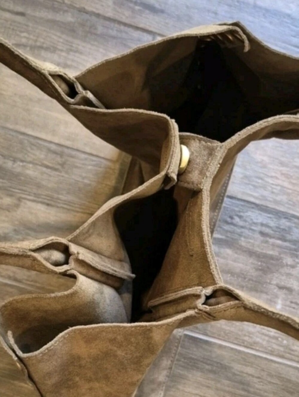 Hammitt Brown Metallic Shimmer Suede Brushed Gold Rivets Oliver Tote Bag - Picture 5 of 15